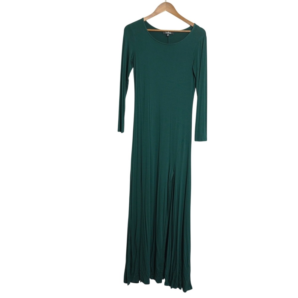 Lulus Women's Medium Dark Green Maxi Dress Long Sleeve Side Slit Stretch Jersey